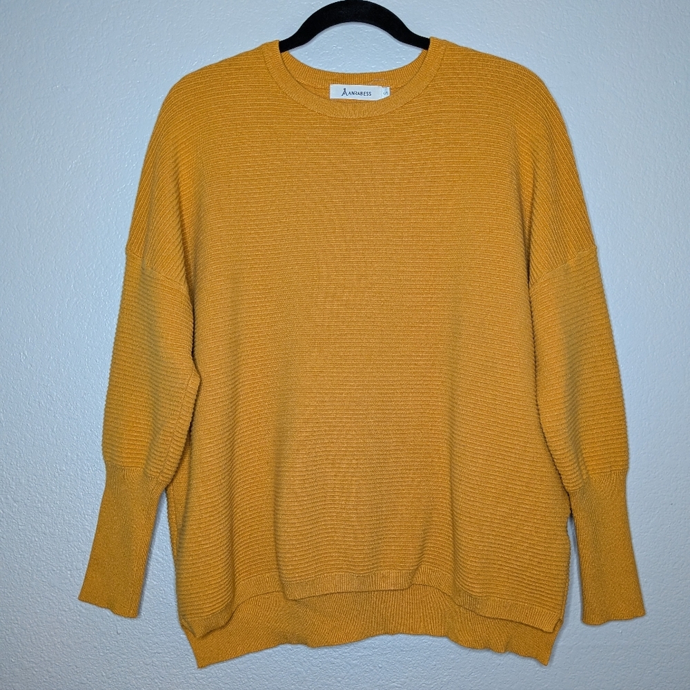 Anrabess Womens Oversized Comfy Mustard Yellow Drop Shoulder Ribbed Sweater S